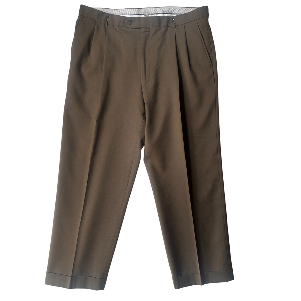 Cortina Wool Blend Straight Leg‎ Dress Pants Cuffed Hem Men's SZ 38 Brown